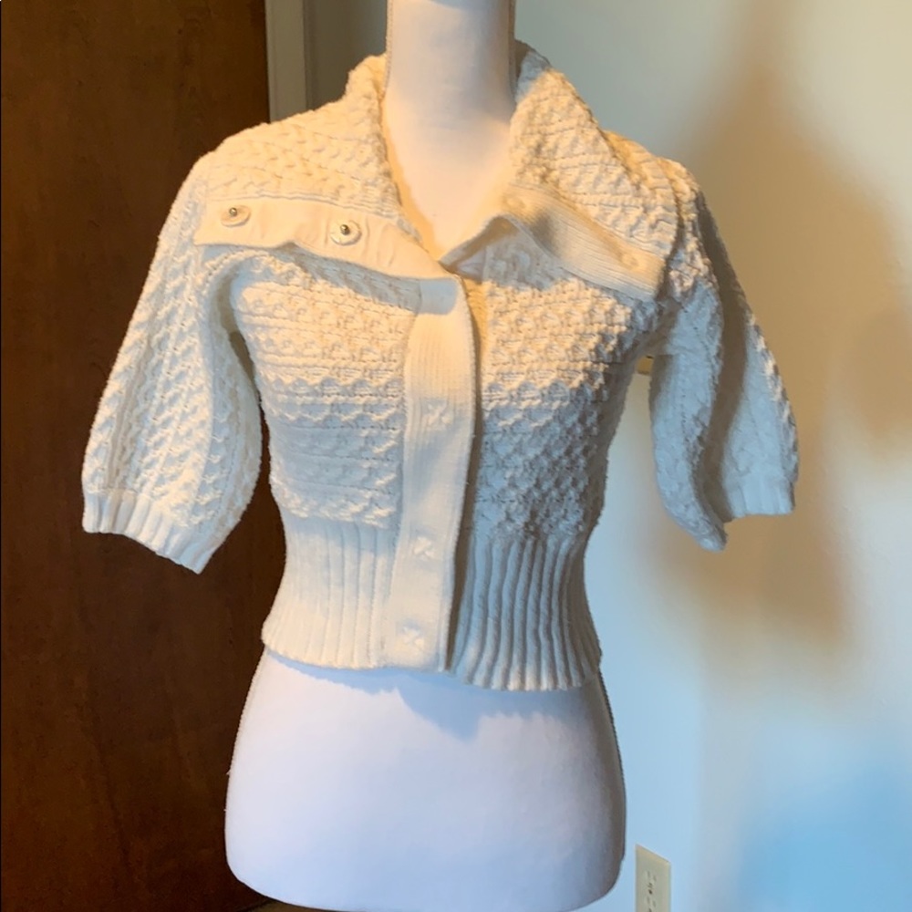 White cropped chunky sweater.  Button up.  XS.